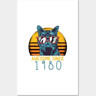 Awesome Since 1980 40th Birthday Black Cat Kitten Vintage Retro Animal Gifts Posters and Art